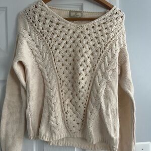 Ruby Moon Cream V-Neck Cable Knit Sweater